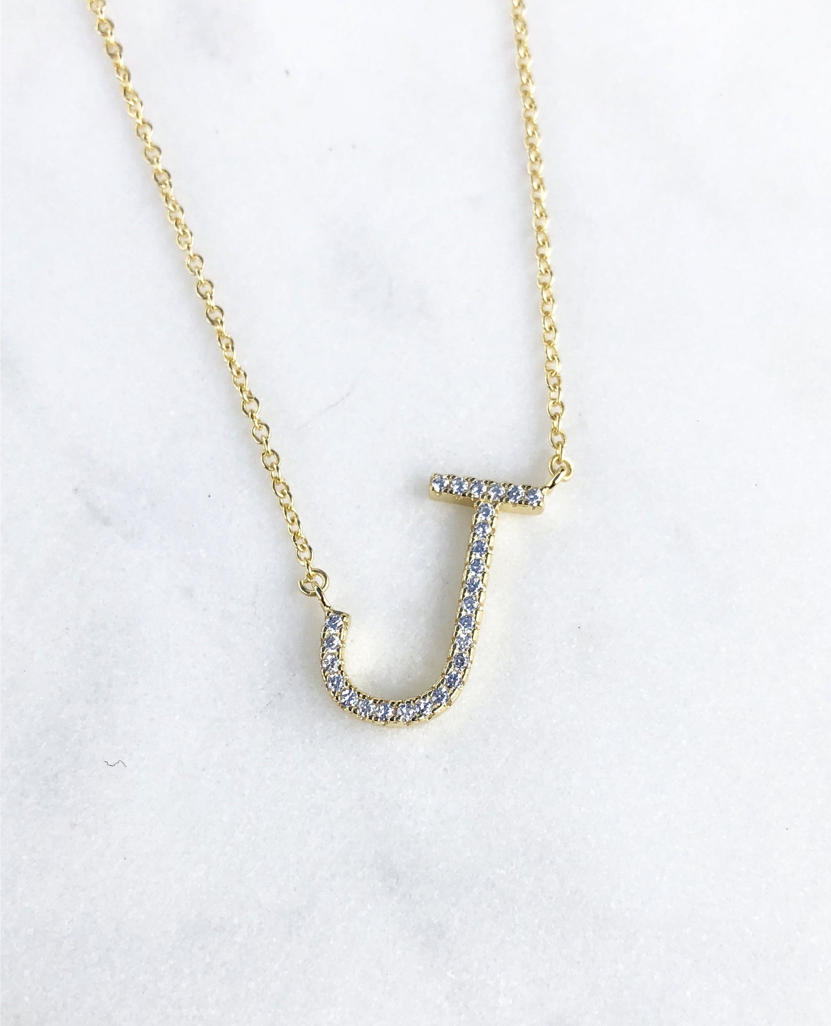Gold plated alphabet necklace-cz studded initial M 